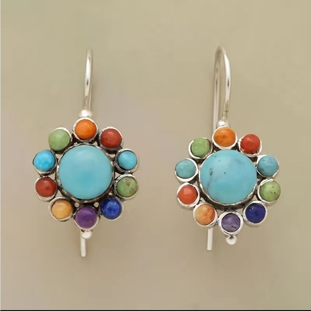 Multicolor Gemstone Silver Earrings - image 1